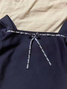 Navy Blue Square Neck Top with 'Love' Detail