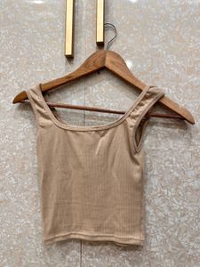 Basic Beige Cropped Tank Top