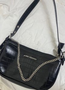 Black Croc Embossed Shoulder Bag