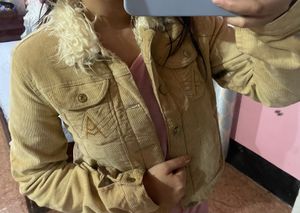 Corduroy Jacket with Fur Collar