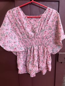 Pink Floral Ruffle Top