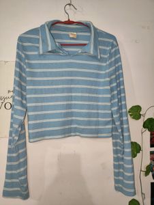 Blue Striped Crop Top
