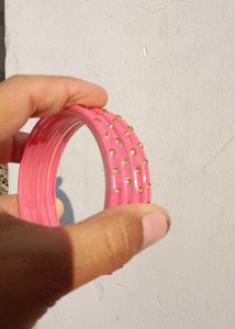Chic Pink Bangles with Gold Embellishments