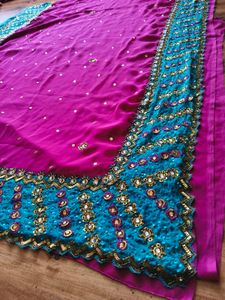 Gorgeous Heavy handwork Pink &amp; Teal Saree