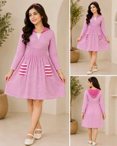 Pink Striped Hoodie Dress
