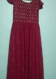 Elegant Maroon Embroidered Gown with Dupatta