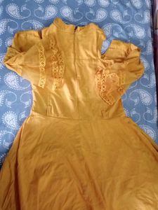Yellow Cold Shoulder Flared Dress