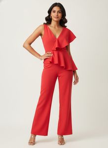 Chic Red One-Shoulder Jumpsuit