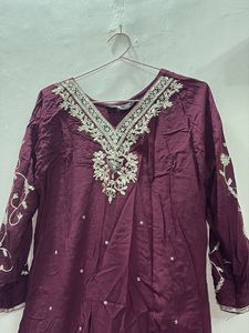 Embroidered Maroon Kurta