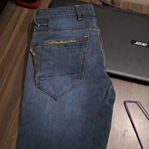 Men's Dark Blue Distressed Jeans – 34" Waist