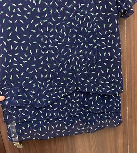 KOREAN Chic Navy Blue Printed Top