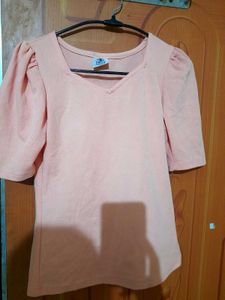 Chic Pink Square Neck Puff Sleeve Top