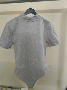 Grey Mock Neck Bodysuit