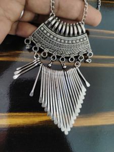 Boho Oxidized Silver Pendant Necklace