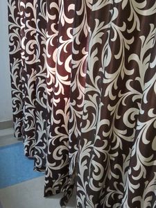 Door  🚪 Elegant Brown &amp; Cream Curtains of 1