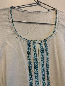 Pure Cotton White Kurti Light Embroidered