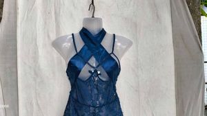 21216. Navy Blue net bodysuit