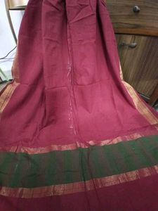Dual Shade Handloom Cotton Kurta With Zari Border