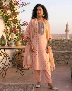 Peach Printed Kurta Set with Dupatta