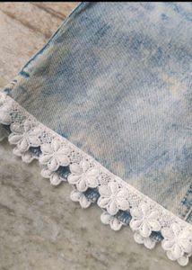 Jordache Distressed Denim Shorts with Lace Trim