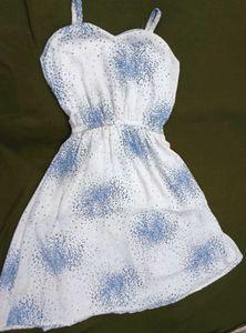 White &amp; Blue Sleeveless Dress