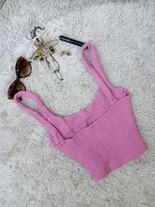 Pink Ribbed Crop Top