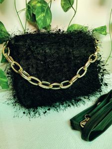 Black Fur Sling Bag