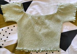 Sage Green Off-the-Shoulder Crop Top