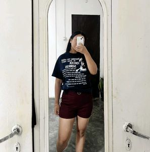 Maroon Button Detail Shorts