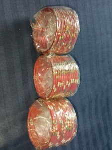 Red Bangle Set with Embellishments