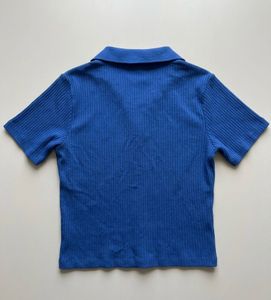 Max Ribbed Blue Polo Crop Top