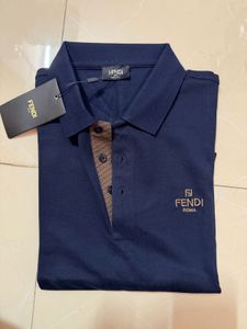 Fendi Roma Navy Cotton Polo TShirt