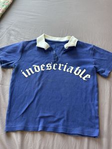 Blue "indescribable" Collared Zip-Up Top