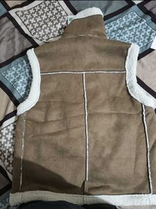 Brown fleece lined lapel collor pu jacket