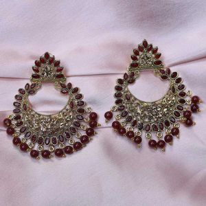 Heavy Elegant Red Stone Jhumka Earrings