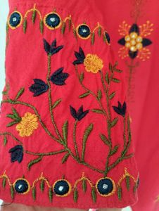 Vibrant Red Embroidered Kurta Set