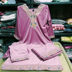 V Neck Embroidery Work Kurti Set