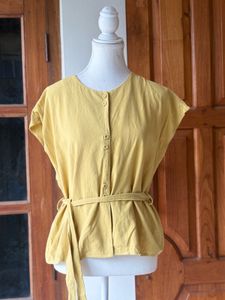 Yellow Button-Up Peplum Top