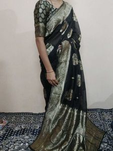 Elegant Black Saree with Gold Border