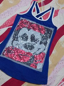 Sparkly Mickey Mouse Graphic Blue Tank Top