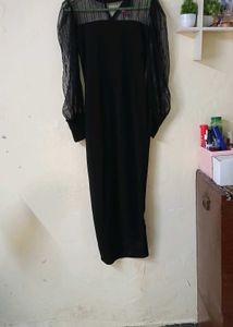 Elegant Black Sheer Sleeve Maxi Dress