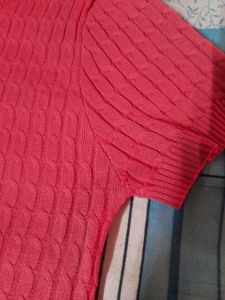 Rose Pink Cable Knit Cropped Top Tee with Strings