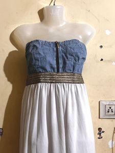 Chic Denim &amp; White Maxi Dress