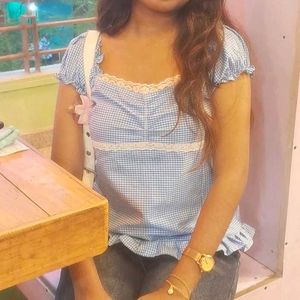 Coquette Blue Gingham Babydoll Top