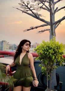 Elegant Olive Green Halter Neck Gown