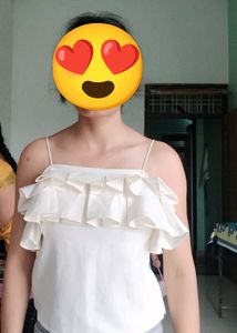 White Ruffle Off Shoulder Top | Poly Crepe | Party