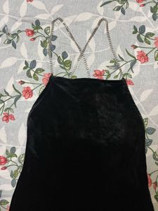 H&amp;m Black Velvet Dress with Chain Straps