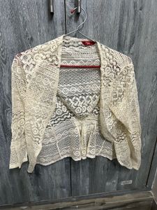 Cream Lace Open Front Cardigan