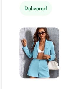 Light Blue Blazer &amp; Shorts Set