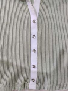 Sage Green Collared Button-Up Top